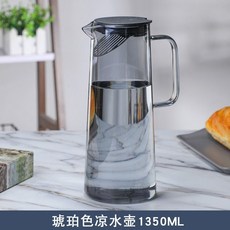 家用加厚玻璃水壺帶把 1800ml容量 含4個杯子, 1個, 1350ml 輕奢壺 煙灰色
