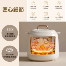 多功能電子蒸蛋器 1.0L 容量 24小時預約 智能模式, 中型白色