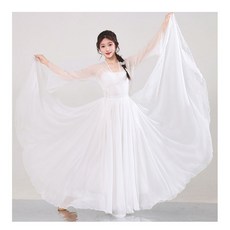 발레 스커트 풀온 무용 샤 스커트 원피스 치마 댄스복, 탑 + 멜빵, L