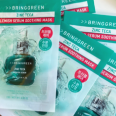 [인기상품] 브링그린 징크테카 트러블 세럼 수딩 마스크 마스크팩 수분 모공 피지 케어 트러블케어 수분팩 피부진정 수분진정 병풀 열감, 1세트