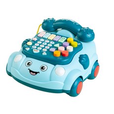 JoyBaby 兒童玩具仿真電話機 嬰兒益智音樂電話車，安全無毒材質，多首音樂音效，促進寶寶聽覺發展, 海軍藍-F, 1個