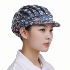 防掉髮 透氣 廚師帽 工作帽, 1個, 藏青花1衹+opp透明袋1衹,韓版花色：透氣單層工作帽