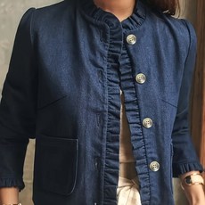 여성용 네이비 러플 얇은 여름 재킷