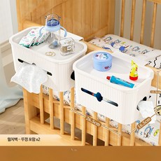 쭌스몰 2층침대 선반 옆 수납 바구니 정리함 무타공 걸이, 1개, 화이트 뚜껑 포함 2세트