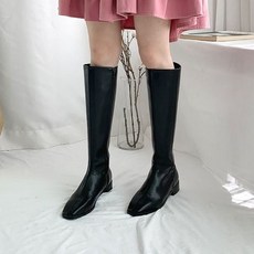 베이직 각코 옆지퍼 일자핏 플랫굽 여성 롱부츠