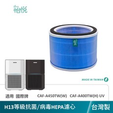 怡悅 HEPA 濾心 適用 Toshiba 東芝 Purego CAF-A450TW CAF-A400TW 清淨機, 1個, H13等級醫療級抗菌/病毒HEPA濾心