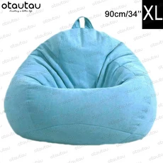OTAUTAU 콩 가방 의자 박제 거대한 콩 주머니 소파 침대 두꺼운 리넨 몰려 들고 Pouf 오토만 좌석 퍼프 라운지 가구, [38] XL-light blue