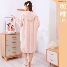 天天秒發 浴袍 浴巾 浴裙 連帽珊瑚絨浴袍 加厚吸水長袖睡衣居家服, 1個, 珊瑚絨連帽浴袍 #咖啡色, 咖啡色