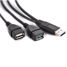 勁祥科技 USB3.0延長線 公對母數據充電線 接隨身碟網卡硬碟 USB公轉2母二合一線, 1個, Black, 30cm