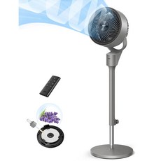 드레오 침실용 선풍기 80° 회전 스탠드 팬 25dB 조용한 소음 80피트 실내용 가정용 및 사무실용 90° 수동 수직 조절 3단 속도 리모컨 포함 34-41인치 높이 가능, Grey