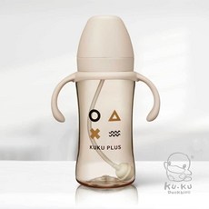 酷咕鴨 KUKU PLUS纯真之瞳寛口PPSU 成長奶瓶 300ML, 柔光杏, 1個