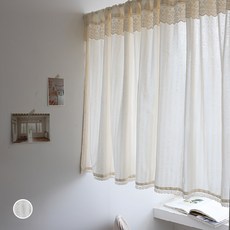 코지코튼 素雅奶油蕾絲長門簾, 米奶油棉布