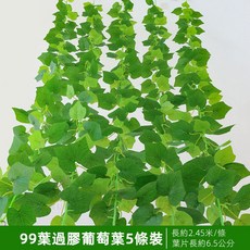 優選樂購 仿真藤條 綠蘿葉裝飾 綠藤藤蔓 假樹葉 塑膠花藤 水管道遮擋 空調遮擋 仿真綠葉花, 99葉過膠葡萄葉5條, 1個