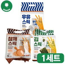 키즈웰 스틱과자 3종 혼합, 1세트, 우유스틱1개,김스틱1개,참깨스틱1개