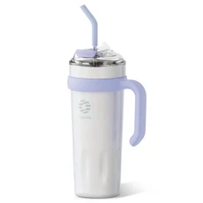 FEIJIAN 40oz 뚜껑과 빨대가 있는 절연 텀블러 손잡이가 스테인레스 스틸 커피 진공 누출 방지 컵, 01 1200ML, 04 WHITE