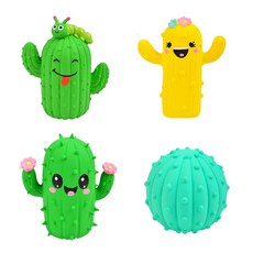 강아지 소리 장난감 씹는 장난감 치아 청결 및 갈기용 귀여운 선인장 모양 고무 소재 내구성이 뛰어나고 오래 사용 가능 씹으면 소리가 나서 강아지 주의력 집중 소, 1세트, 녹색+녹색+노란색+파란색