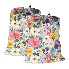 헤비듀티 폴리에스터 천탁 및 보관 가방 45x65cm - 끈 잠금 장식 재사용 가능한 드로스트링 백 더러운 옷 장난감 여행용 다목적 - 스토리지 오거나이저 빨래백, 2개, 동화