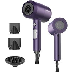 경량 이온 헤어 드라이어와 디퓨저 - 빠른 건조를 위한 강력한 1800 블로우 드라이어 여행 선물 스타일링을 전문 저소음 미니, Dark Purple, 1개, 다크 퍼플