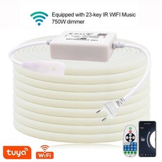 MIUGIU 220V WIFI 블루투스 디밍이 가능한 LED 네온 스트립 라이트 23key 원격 벽 터치 전원 키트 방수 288LED/M 플렉스 홈 장식 램프, WIFI 23key Kit, 30m, 하얀색