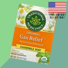 전통 의약 릴렉스 캐모마일 민트 카페인 프리 포장 티백 16개 0.85온스 24g Traditional Medicinals Organic Gas Relief Chamomile