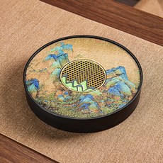 貓嶼新款千裏江山圓茶盤茶託盤蓄儲水幹泡盤茶臺家用小型茶具收納, 萬里江山圓茶盤-小(蓄水款)ββββ, 1個