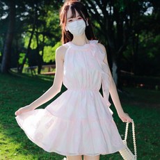 Yellwel 여름 원피스 여성용 달콤한 미니 스커트 우아한 감성 캐주얼 드레스 DJP