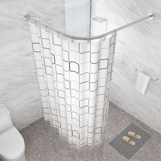 코너 샤워 커튼봉 무타공 체크무늬, 1개, 대형 체크무늬 (PEVA)