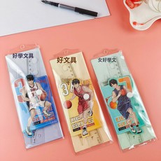 學生套尺4件套 考試文具 直尺 三角板 量角器, 20cm籃球少年 4件套尺:15cm-20cm, 1個