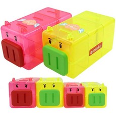 투명 칸칸 돼지 저금통 3구 금융 교육 저축 동전, 1개, 핑크 (대)