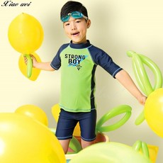 小薇的店 沙麗品牌 男童亮彩深藍配果綠長袖泳裝二件式套裝 (M-EL)