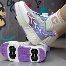 남녀공용 더블 휠 변형 탈착식 롤러슈즈 인라인 스케이트 운동화 간편한 성인 롤러스케이트, 1개, 핑크색