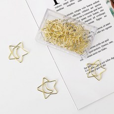 ins彩色少女仿金太陽花花朵可愛粉色星星回形針紙張裝訂別針, 仿金星月30枚, 1個