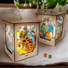 전통 민화 우드 LED 장식 조명 무드등 만들기(약11 x 10.5 x 15.4cm), 묶음포장