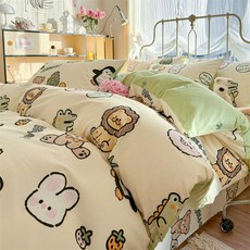 무인양품 순면 이불 커버 150x200 싱글 침대용 겨울 침구, 애니멀 월드