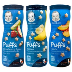 거버 Gerber 퍼프 시리얼 스낵, 1세트, 42g, 사과딸기+바나나+복숭아 맛