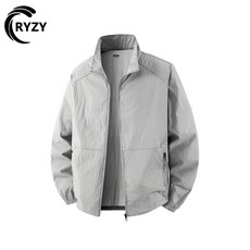 RYZY 防曬外套 涼感 速乾 抗UV 無帽翻領 薄款戶外運動外套, 淺灰【防曬防潑水】,4XL