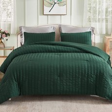 에이브롬 시어서커 퀸 이불 세트(90x90인치) 3피스- 100% 부드러운 워싱 극세사, Dark Green, Full(80''x90'')