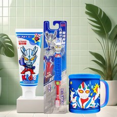 兒童漱口杯 奧特曼牙刷 臺灣出貨 小朋友牙刷杯 兒童牙刷套裝, 【公仔藍色】賽羅牙刷+賽羅牙膏送藍杯, 1個