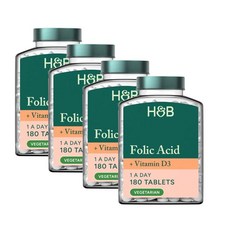 홀랜드앤바렛 엽산 플러스 비타민D3 400IU 타블렛 Holland & Barrett Folic Acid & Vitamin D3, 4개, 180정