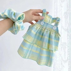 夢幻寵物裙子，可愛狗狗洋裝，春夏季透氣舒適寵物衣服，貓咪狗狗適用格子裙, 綠寶石,L, 1個