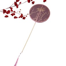 古風漢服旗袍長柄流蘇團扇仙拍攝國風異形扇古典宮扇, 長柄, 柳樹枝粉紅