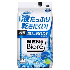 Biore 蜜妮 男士可用於臉部清潔的身體濕巾 清爽柑橘香 28入, 1個