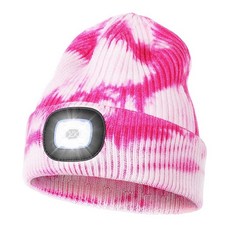 MELASA 유니 모자 USB 충전식 핸즈프리 헤드램프 LED 비니 남성 아빠 아버지 남편 겨울 선물 헤링본 238149, 핑크 타이 다이