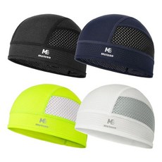 MELASA 남성용 여성용 쿨링 스컬 캡 통기성 메시 헬멧 라이너 사이클링 오토바이 안전모용 스웨트 바이크 캡 4팩 블랙+다크 블루+화이트+형광 그린 단일 사이즈