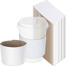 화이트 커피 슬리브 10 20 컵(500팩 컵 미포함) 일회용 골판지 종이 재킷 홀더 초콜릿 밀크티 단열재 핸드 프로텍션, White, 200pk