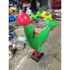 흔들 목마 놀이터 놀이기구 승마 야외 스프링 시소 흔들의자, 3 녹색물개