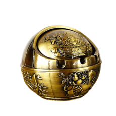 龍龜造型復古菸灰缸，精緻雕刻合金材質桌面擺飾，增添生活品味, 魚球形B款-青古銅, 1個