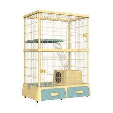 豪華閣樓式貓籠，超大空間，附貓砂盆，可移動三層貓別墅, yelow, 1個