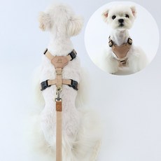 왕왕왕성 강아지 H형 앞섬방지 하네스 가슴줄 리드줄, 1개, XS-S하네스 밀크라떼