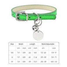 벨과 블링 가죽 고양이 목걸이 강아지 작은 새끼 이름, 1개, 4. Green